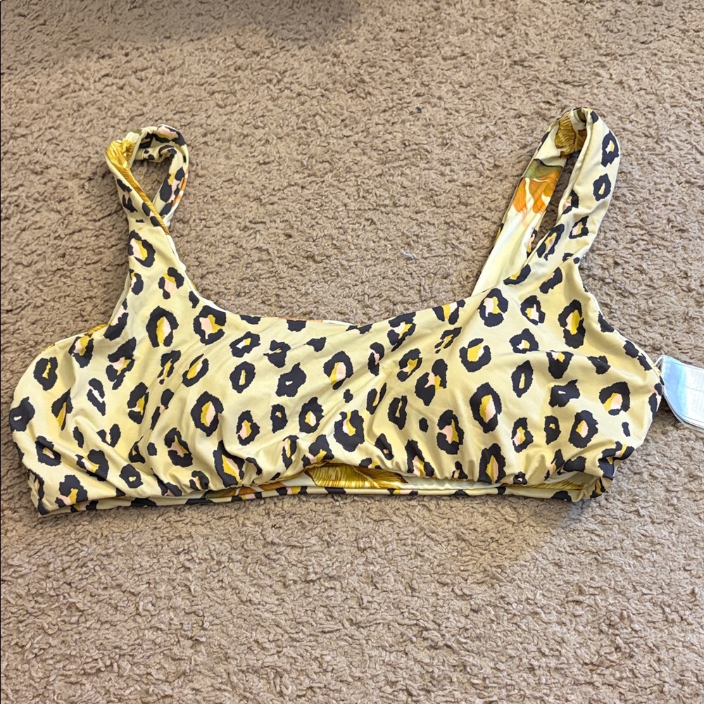 Billabong Yellow and Black Leopard Print Swim Top